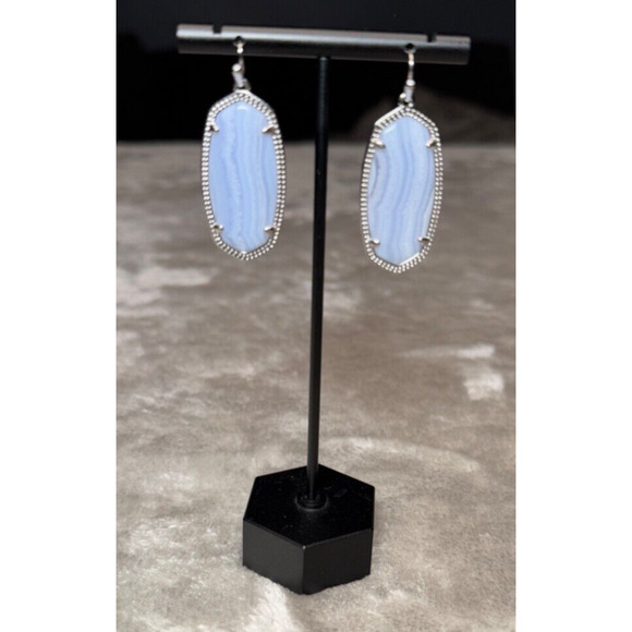 Kendra Scott Elle Blue Lace Agate Drop Earrings Silver Tone NEW - Picture 1 of 4